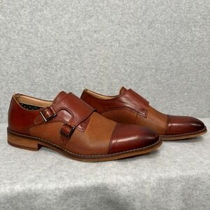 La Milano Odell Cognac Tan Men's Leather Double Monk Strap Shoes Size 9 LF9428KK